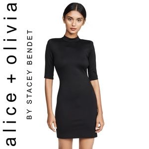 Alice + Olivia Inka Strong Shoulder Mock Neck Body-con Mini Dress Size 4 NWT